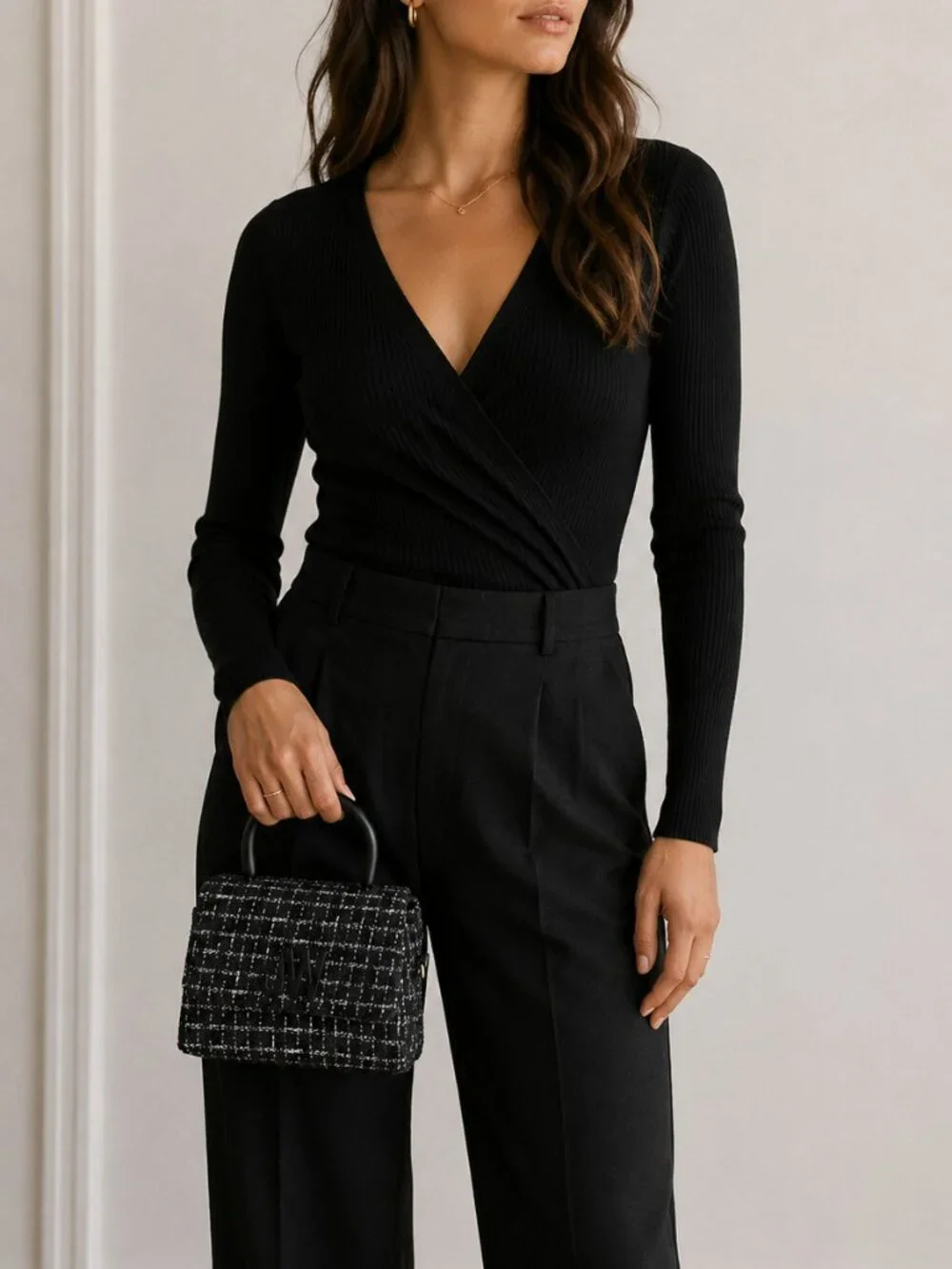 Jason Wu Mini Tweed Top Handle Crossbody Bag Black Lurex Woven Texture - Picture 3 of 15